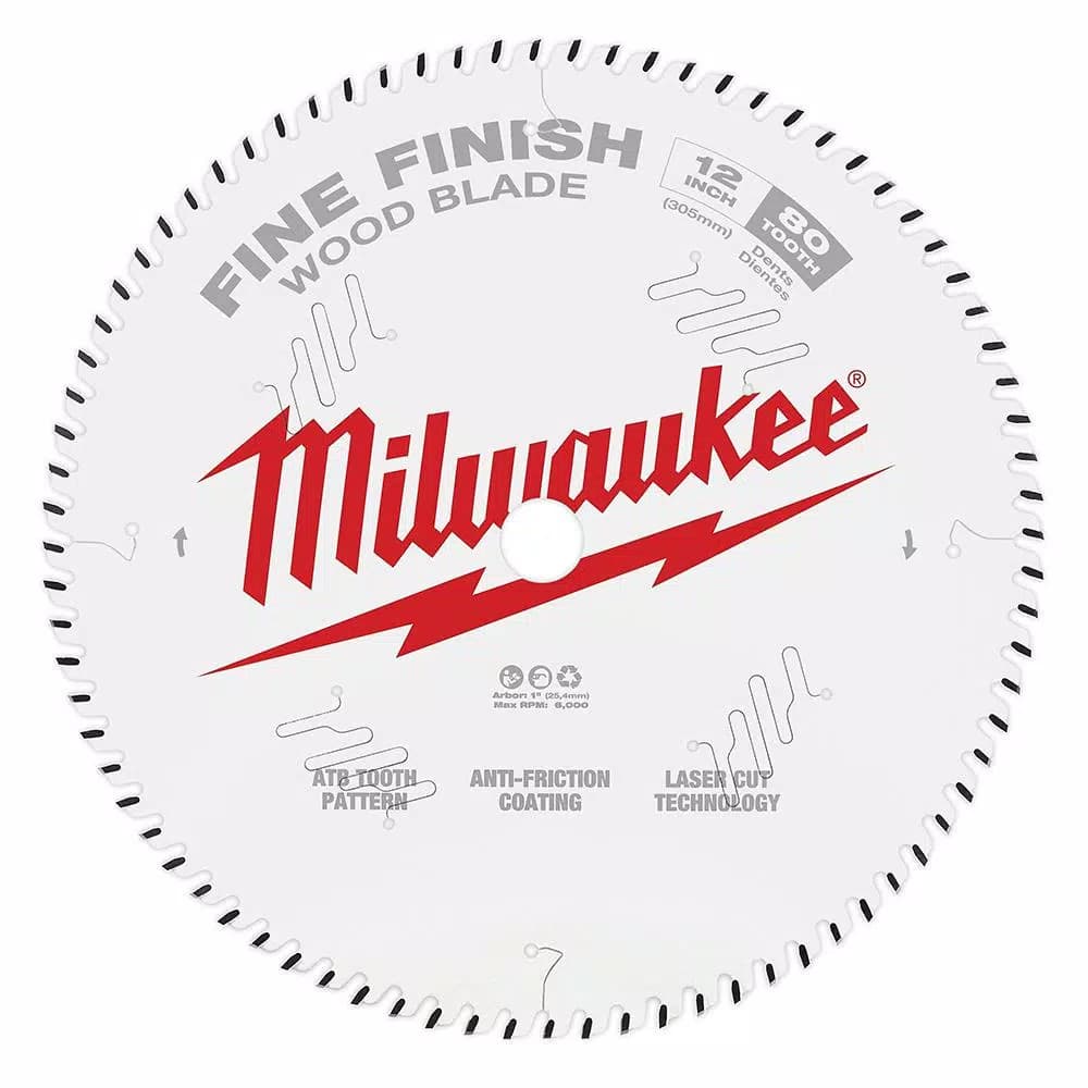 Milwaukee 12 in. 80-Tooth Fine Finish Circular Saw Blade, 1 in. Arbor