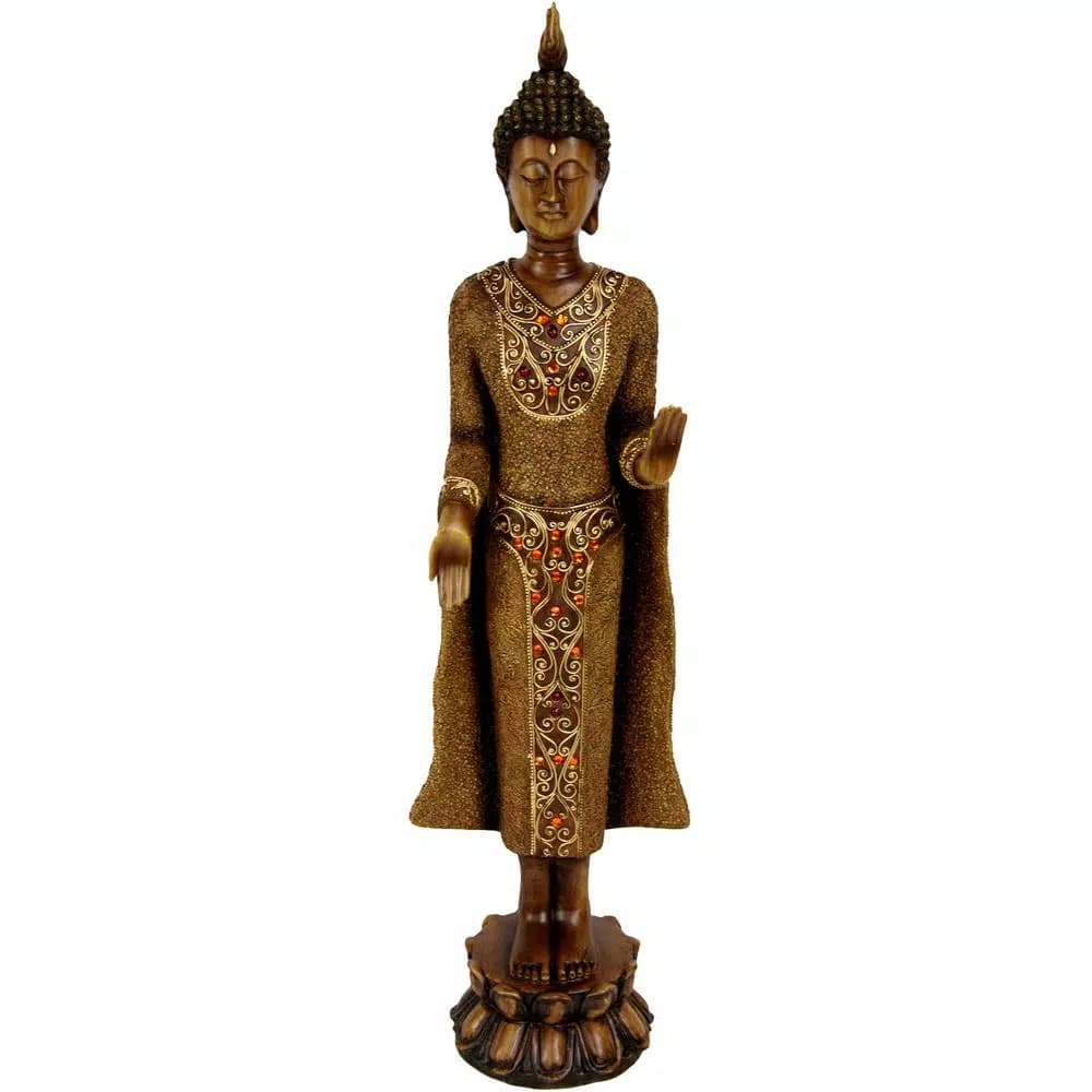 Oriental Furniture 20 in. Gold Thai Buddha Statue - Resin Decorative Sculpture