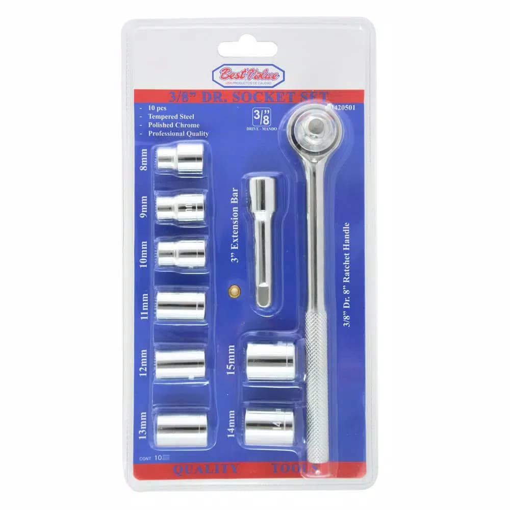 Best Value 3/8 in. Drive Metric Ratchet and Socket Set, 10-Piece