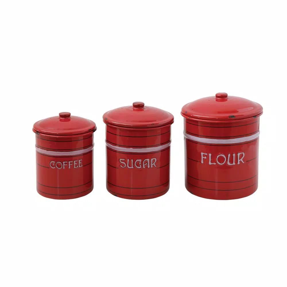 3R Studios Ceramic Flour, Sugar and Coffee Canister Set of 3 with Lids - White