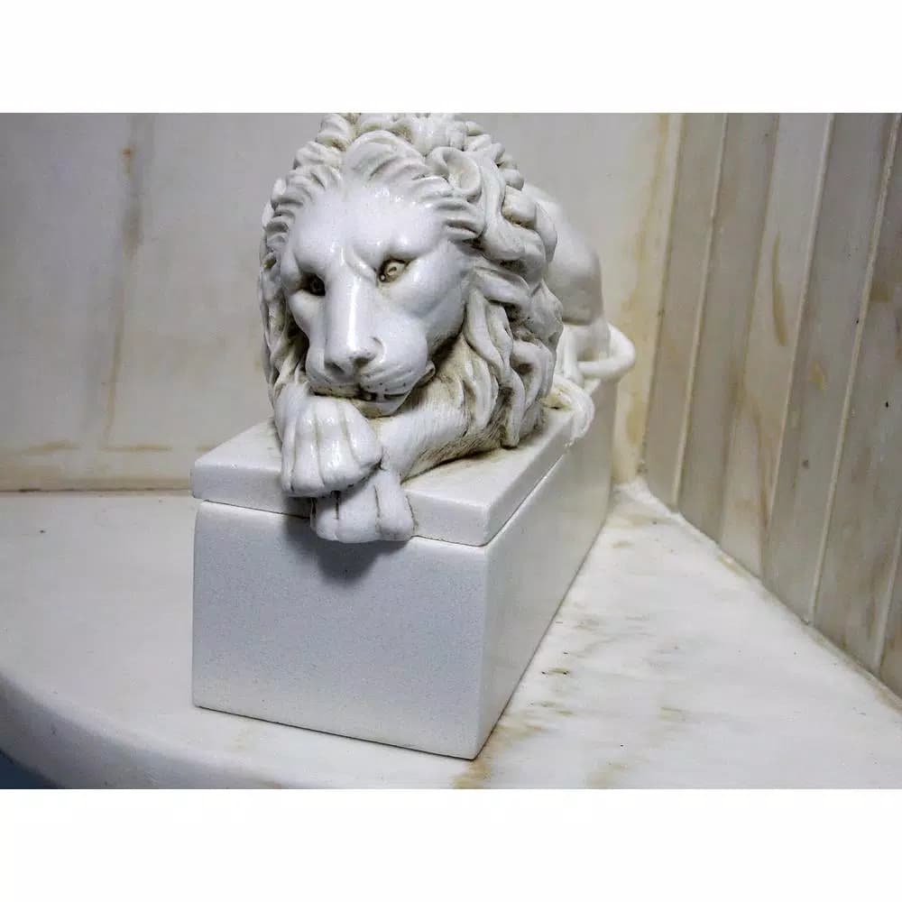 Unbranded Lion Decorative Trinket Box - White Marble Look Resin Jewelry & Keepsake Holder