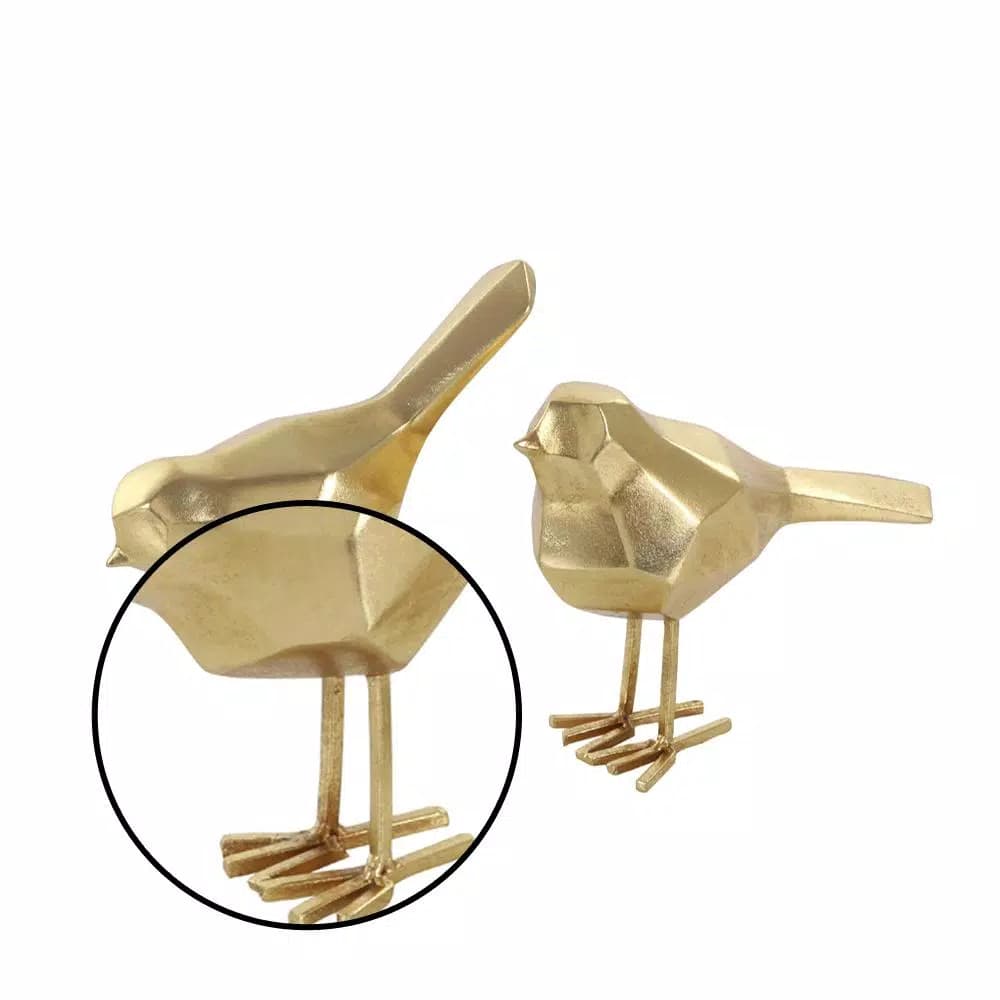 CosmoLiving by Cosmopolitan Geometric Gold Bird Decorative Sculptures, Set of 2 Modern Abstract Bird Figurines