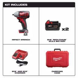 Milwaukee M18 18V Cordless 3/8 in. Compact Impact Wrench Kit with (2) 3.0 Ah Batteries, Charger, and Hard Case thumbnail 2