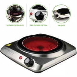 Ovente 1000W Single Hot Plate Electric Infrared Glass Cooktop Burner, 7 in., Silver thumbnail 7