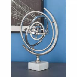 LITTON LANE 13 in. Modern Armillary Sphere Sculpture with Polished Silver Aluminum and Marble Base thumbnail 1