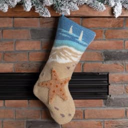 Glitzhome 19 in. Hooked Starfish Christmas Stocking, Nautical Blue Ocean Theme thumbnail 7