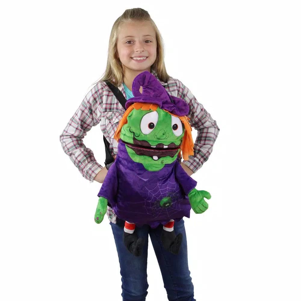 Northlight 23 in. Animated Musical Witch Halloween Trick or Treat Bag - Plush Candy Backpack