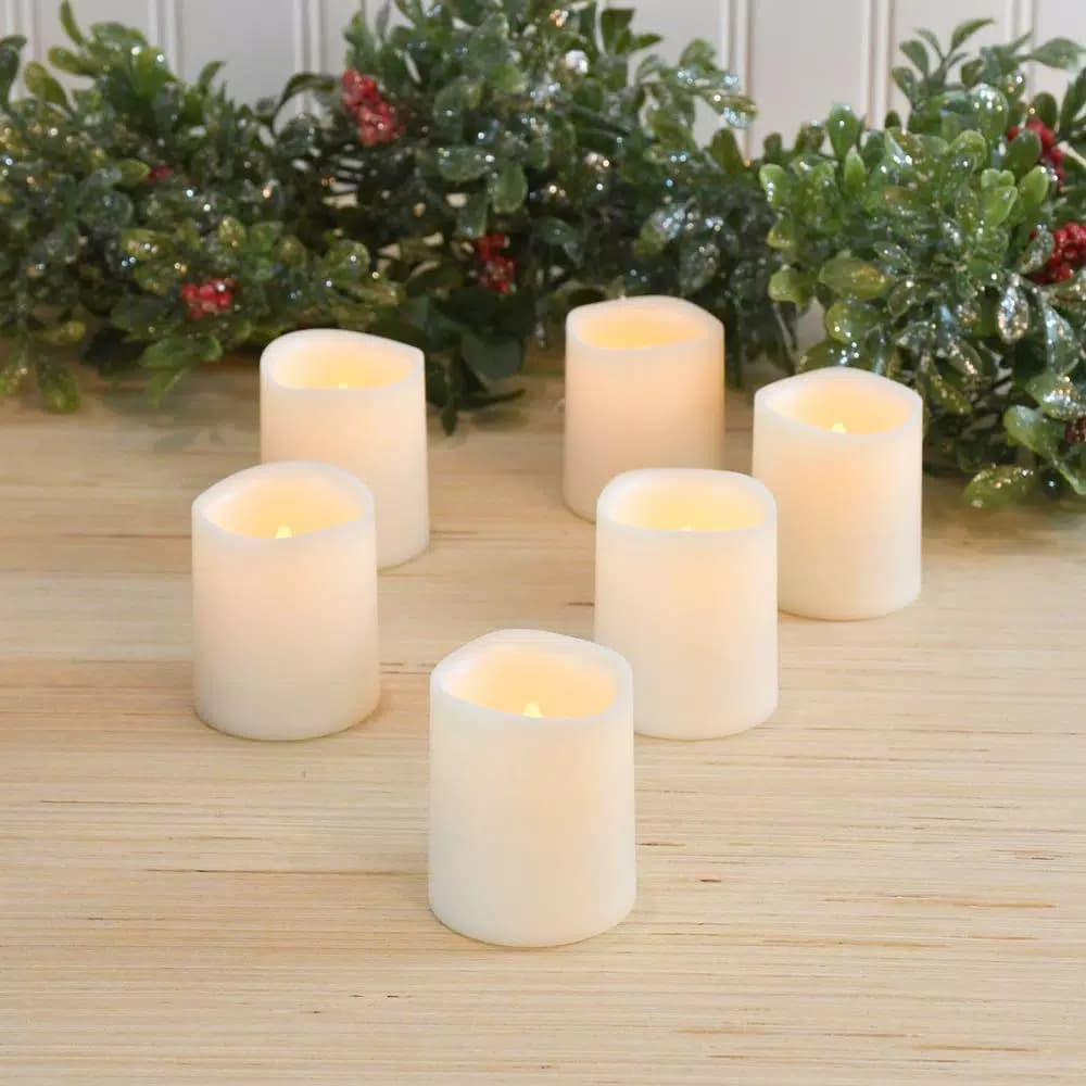 LUMABASE LED Amber Battery Operated Mini Pillar Candles, Set of 6, Flameless Flickering Lights
