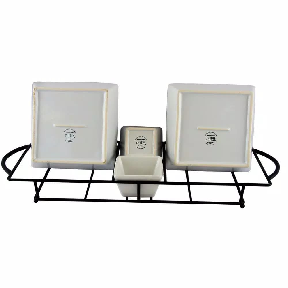 Gibson Gracious Dining 5-Piece White Porcelain Serving Set with Metal Rack