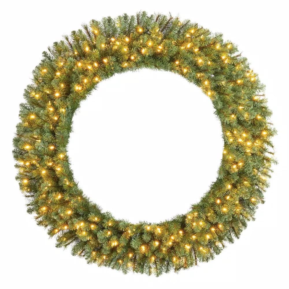 Home Accents Holiday 60 in. Wesley Pre-Lit Long Needle Pine Artificial Christmas Wreath with 240 Warm White LED Lights
