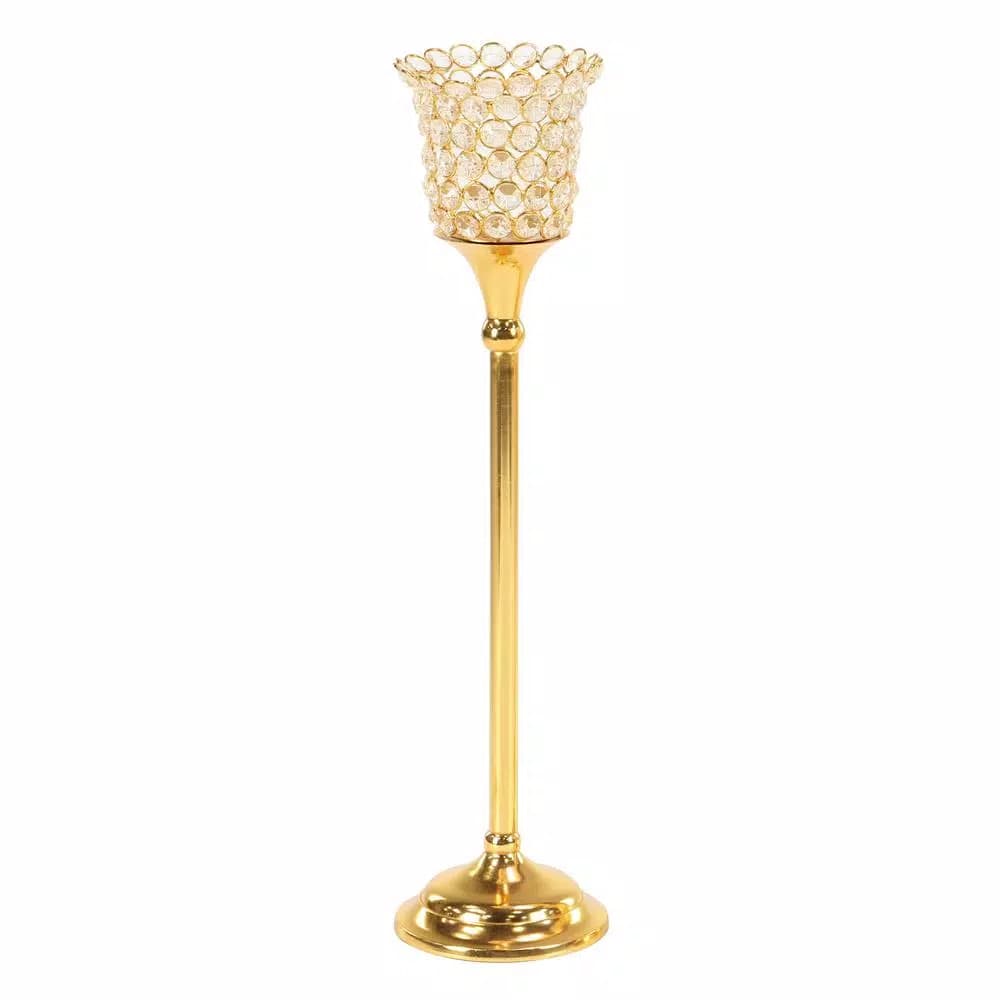 LITTON LANE Gold Aluminum Candle Holders with Bead Accents, Set of 3