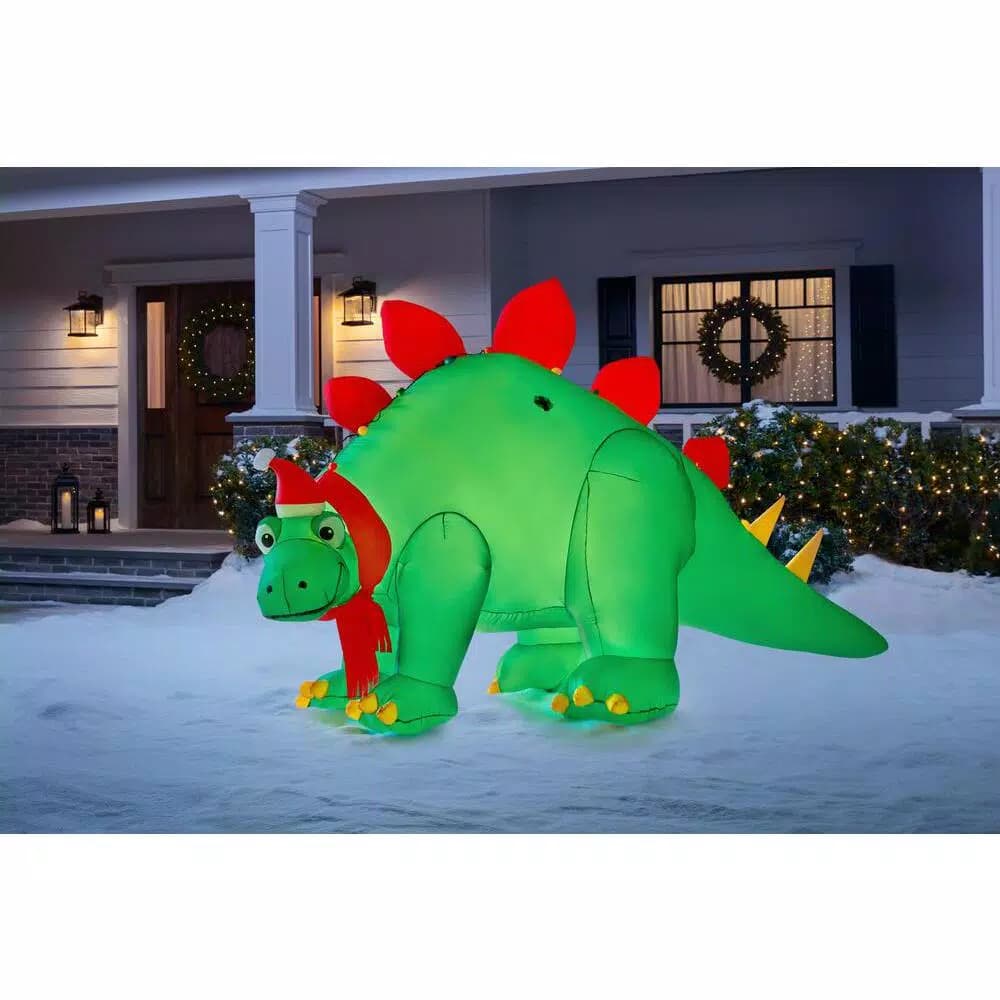 Airblown 5.7 ft. Inflatable Holiday Stegosaurus with Santa Hat and Scarf - Lighted Christmas Inflatable