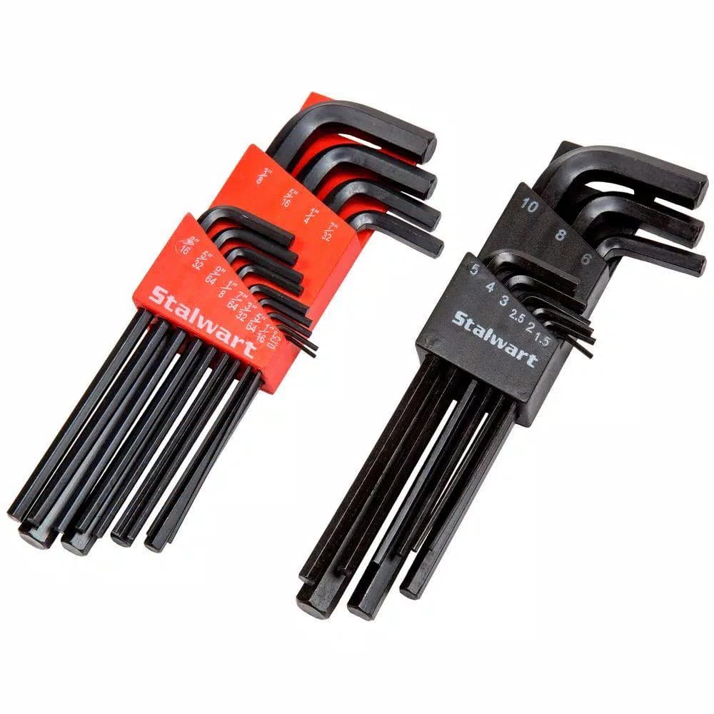 Stalwart 22-Piece Long Arm Hex Key Set, SAE and Metric Combo Wrench Set