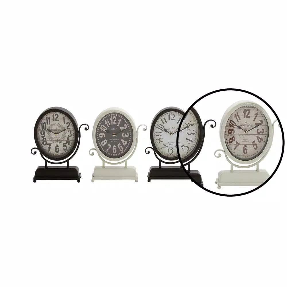LITTON LANE 12 in. x 9 in. International Cafe Oval Desk Clocks, Set of 4, Distressed Black & White Farmhouse Style