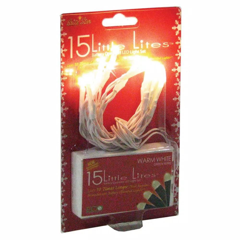 Unbranded Brite Star Battery Operated 15-Light Warm White LED String Lights with White Wire (Set of 2)