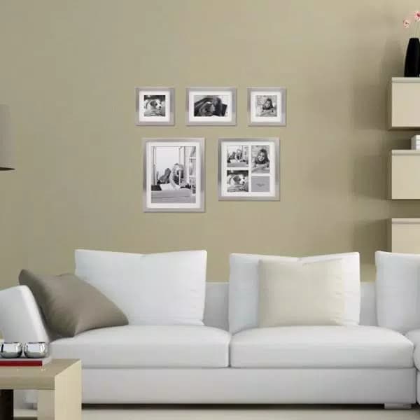Stonebriar Collection Silver Metal Shadow Box Picture Frame Set, 5-Piece Gallery Wall Decor with White Mats
