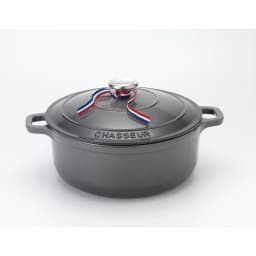 Chasseur 5.5 qt. Round Enameled Cast Iron Dutch Oven with Lid, Caviar Grey thumbnail 1