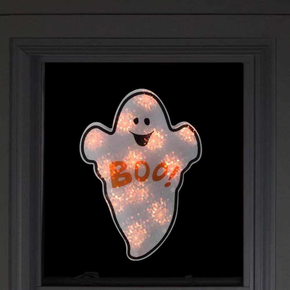 Northlight 12 in. White Holographic Lighted Ghost Halloween Window Silhouette Decoration