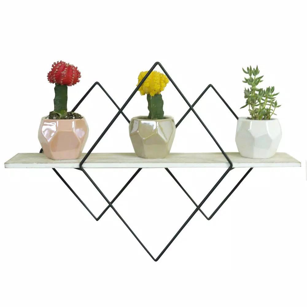 Admired By Nature Geometric Wood Floating Wall Mounted Corner Shelf - Handmade Decorative Storage