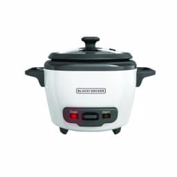 BLACK+DECKER 3-Cup White Electric Rice Cooker with Steaming Basket and Non-Stick Pot thumbnail 1