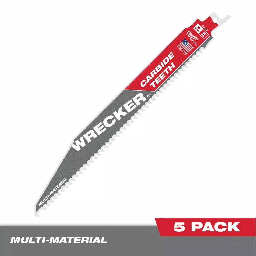 Milwaukee WRECKER 9 in. 6 TPI Carbide Teeth Multi-Material Reciprocating Saw Blade (5-Pack)
