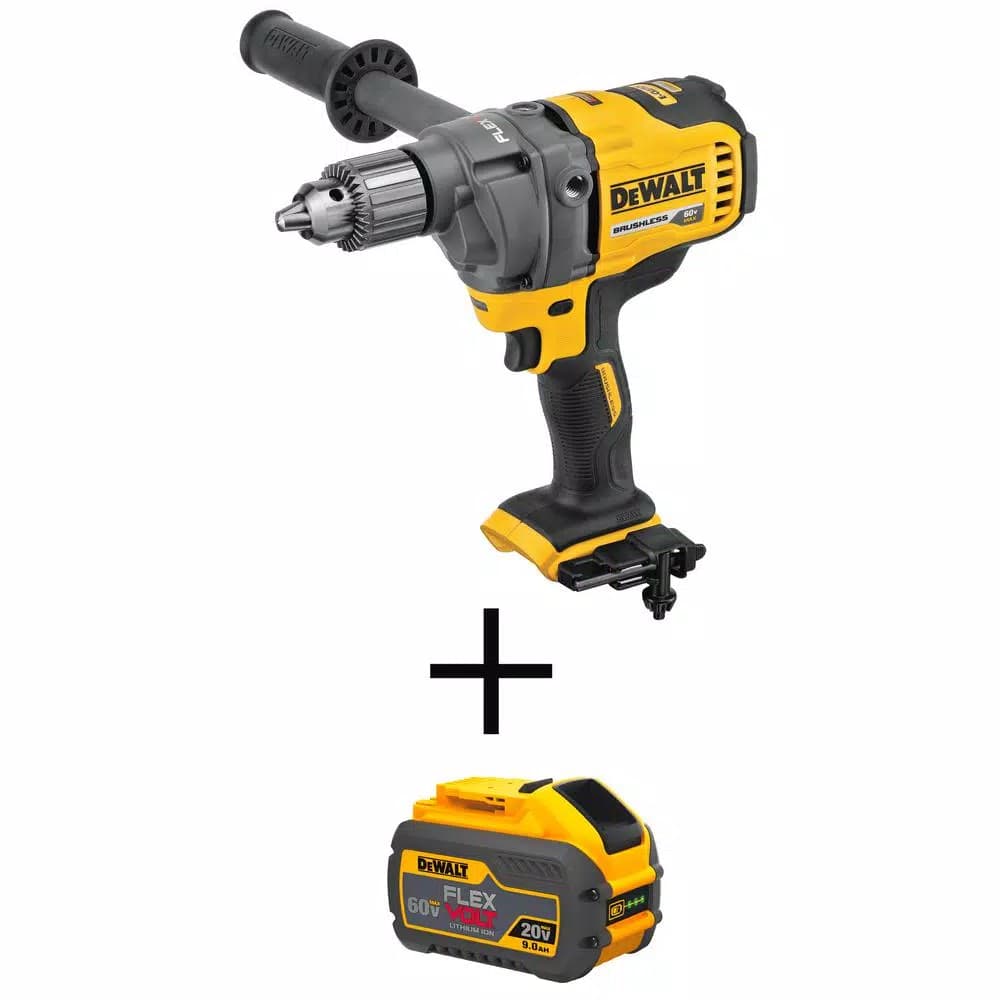 DEWALT DCD130B 60V MAX Cordless Brushless 1/2 in. Mixer/Drill with E-Clutch & (1) 9.0 Ah FLEXVOLT Battery