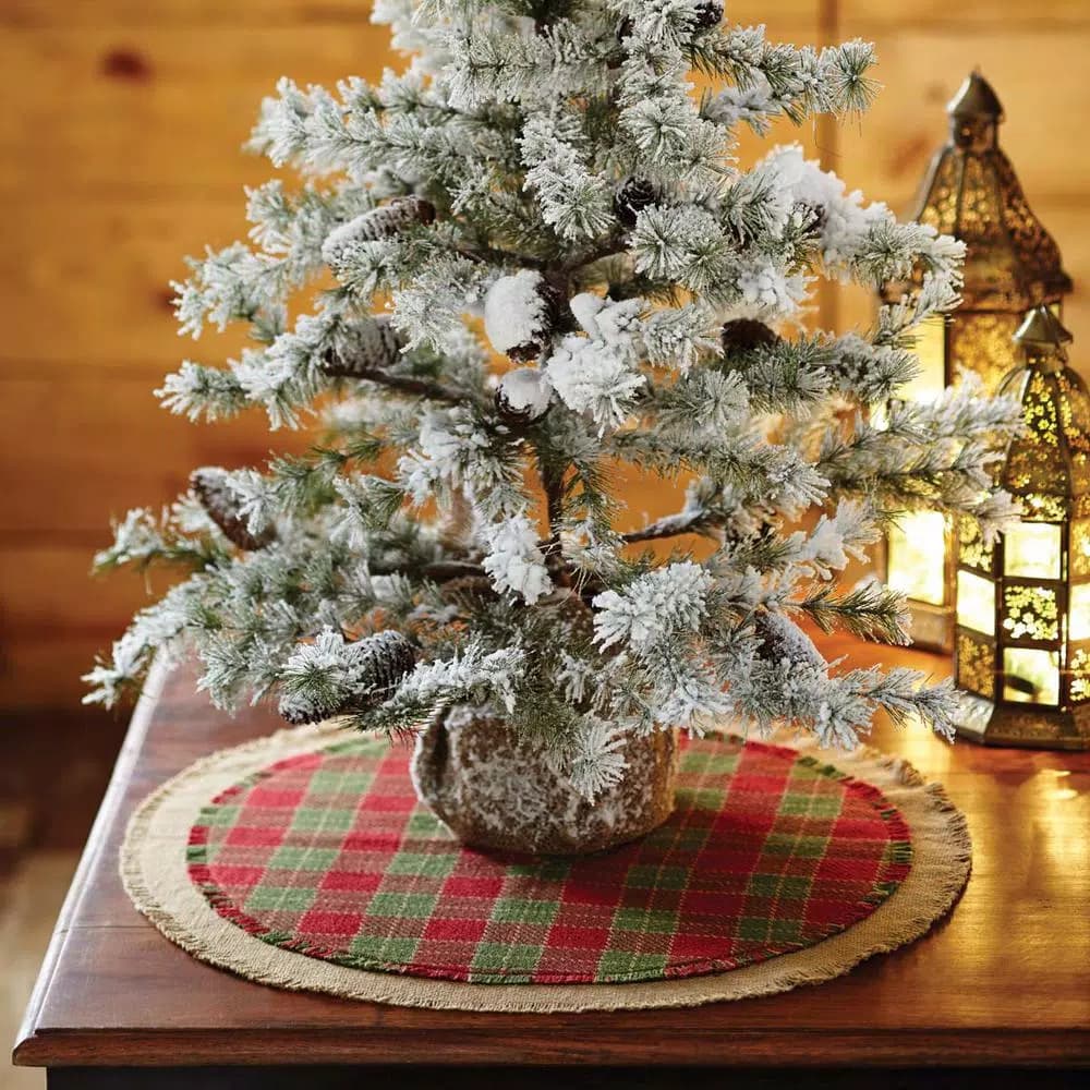 VHC Brands Robert Barn Red & Forest Green Rustic Plaid Christmas Tree Skirt, 21 in.