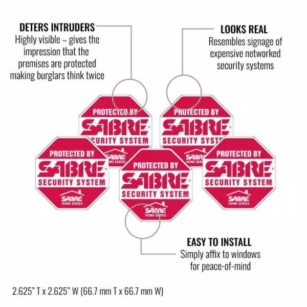 SABRE Security Decals (5-Pack) - Red Stop Sign Warning Signs for Home and Commercial Use