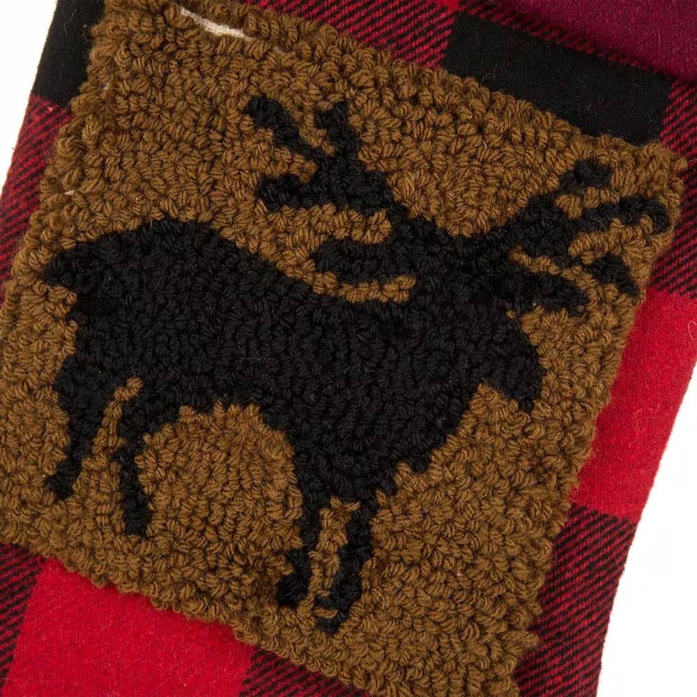 Glitzhome 19 in. Acrylic Plaid Christmas Stockings with Rug Hooked Reindeer and Bear (Set of 2)