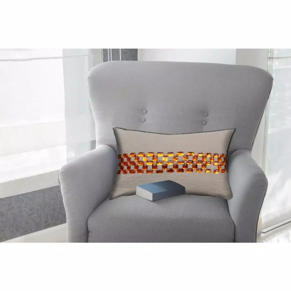 Unbranded Opulence Beige and Orange Geometric Woven Cotton Throw Pillow with Down Alternative Insert