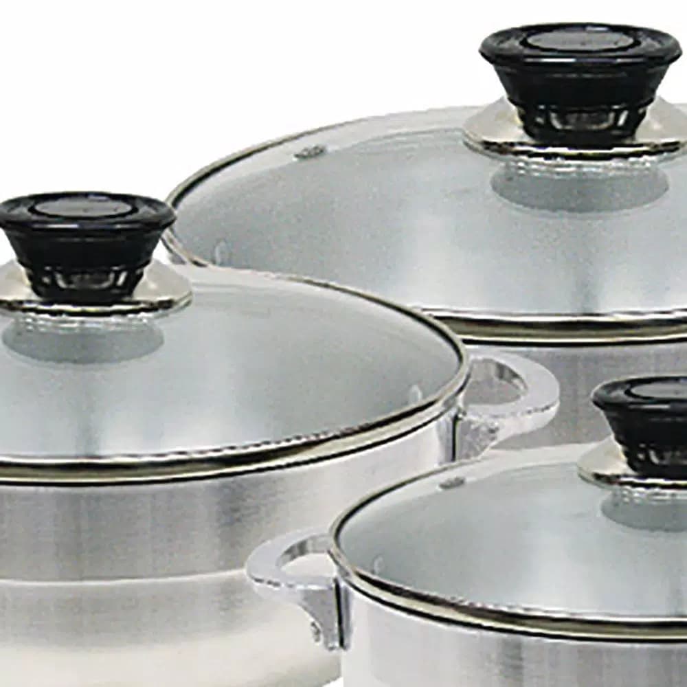 Home Basics Aluminum Satin Nickel Caldero with Glass Lid, 4.33 qt Multi-Pot