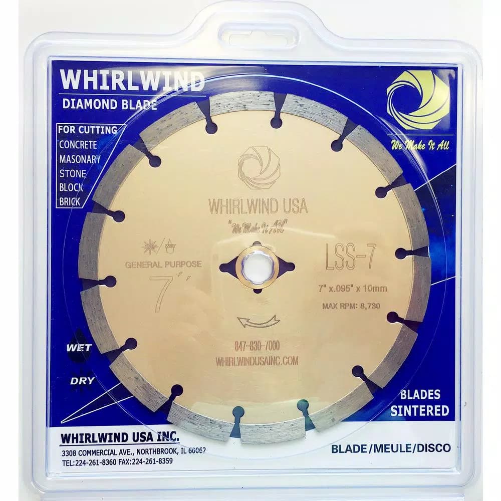 Whirlwind USA 7 in. Segmented Diamond Blade for Concrete, Stone, Brick, and Masonry