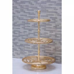 LITTON LANE Modern Reflections 3-Tier Gold Aluminum Tray Stand with Geometric Cut-Outs, 12 x 21 in. thumbnail 1