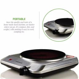 Ovente 1000W Single Hot Plate Electric Infrared Glass Cooktop Burner, 7 in., Silver thumbnail 4
