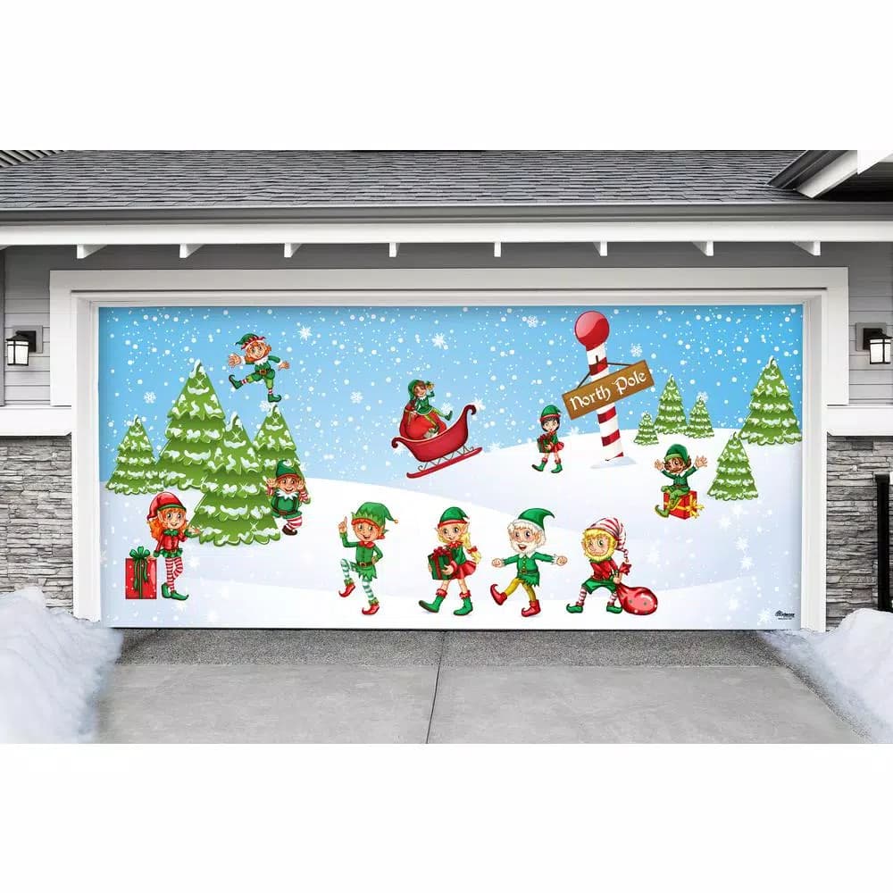 My Door Decor 7 ft. x 16 ft. North Pole Elves Christmas Garage Door Mural Banner