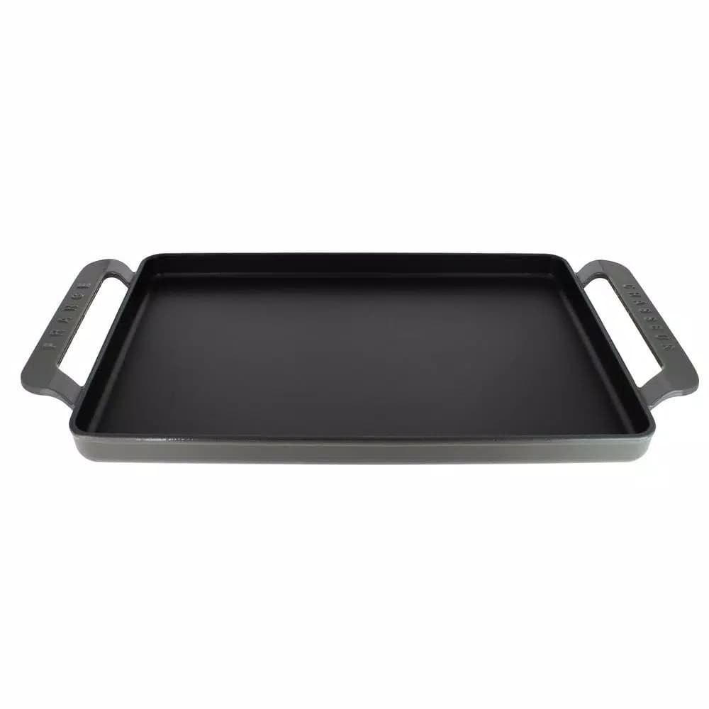 Chasseur 14-in Enameled Cast Iron Rectangular Griddle - Caviar Grey