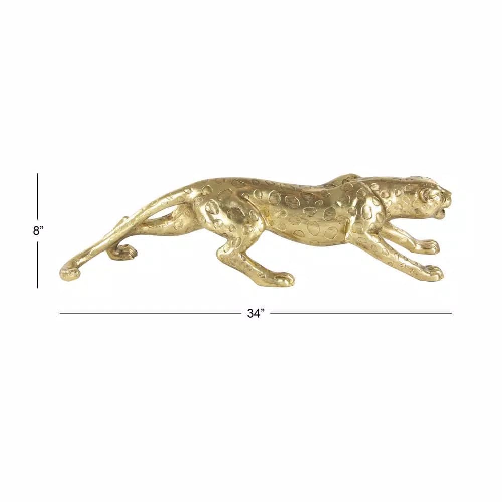 LITTON LANE 34 in. Wild Life Leopard Sculpture in Polished Gold Polystone