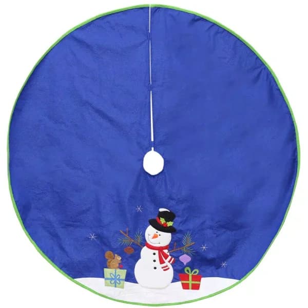 Dyno 48 in. Blue Felt Christmas Tree Skirt with Snowman and Winter Scene