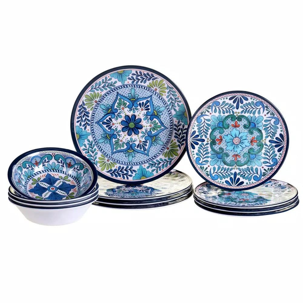 Certified International Talavera 12-Piece Blue Melamine Dinnerware Set