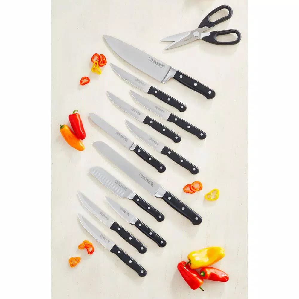 KitchenAid 14-Piece German Stainless Steel Knife Set with Triple Rivet Handles and Wood Block