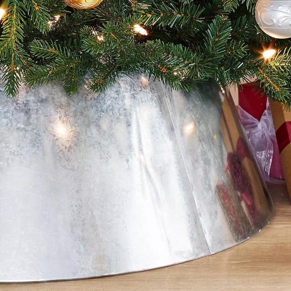 Home Accents Holiday 27 in. Galvanized Steel Christmas Tree Collar, Silver Metal Tree Stand Cover