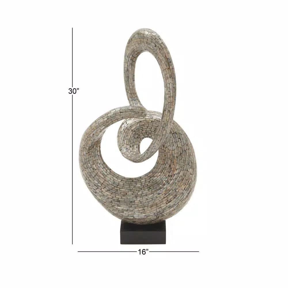 LITTON LANE Abstract Polystone Loop Sculpture with Mother of Pearl Capiz Shell Inlay