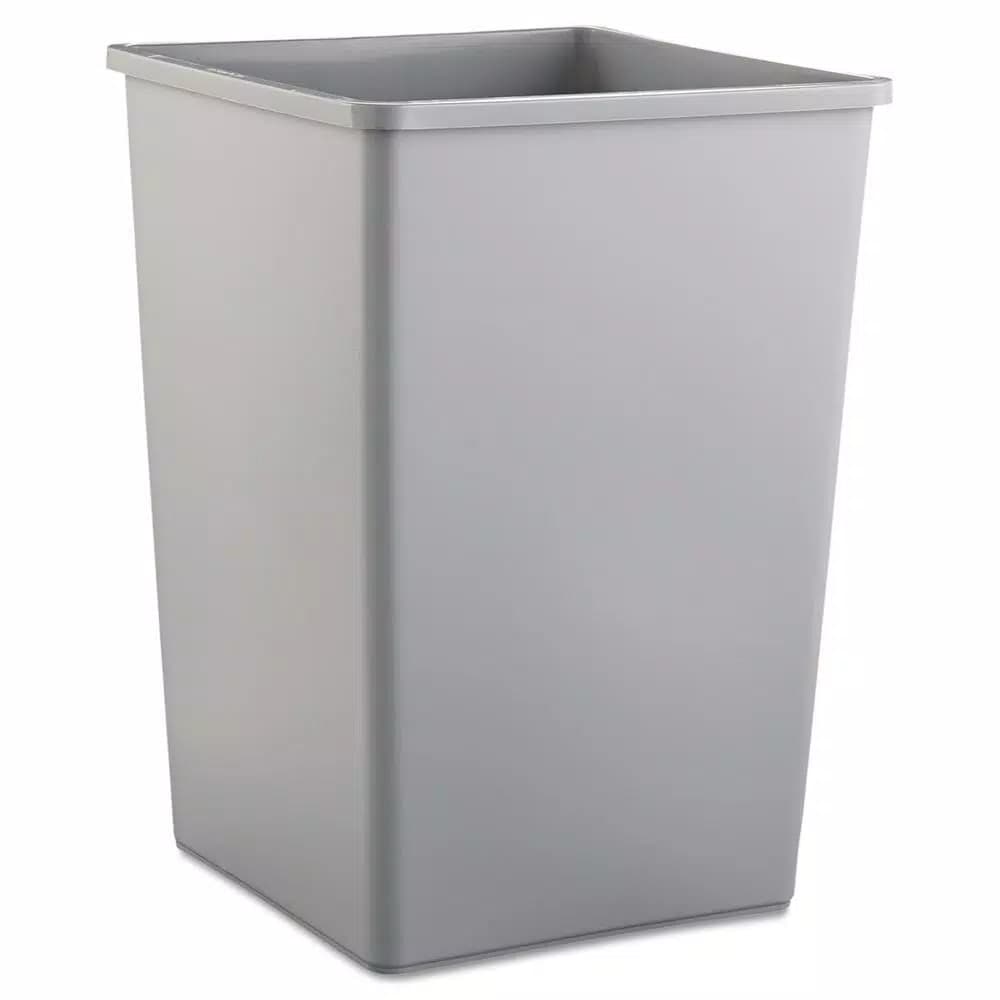 Rubbermaid Commercial Products Untouchable 35 Gallon Gray Square Plastic Trash Can for Commercial Indoor/Outdoor Use