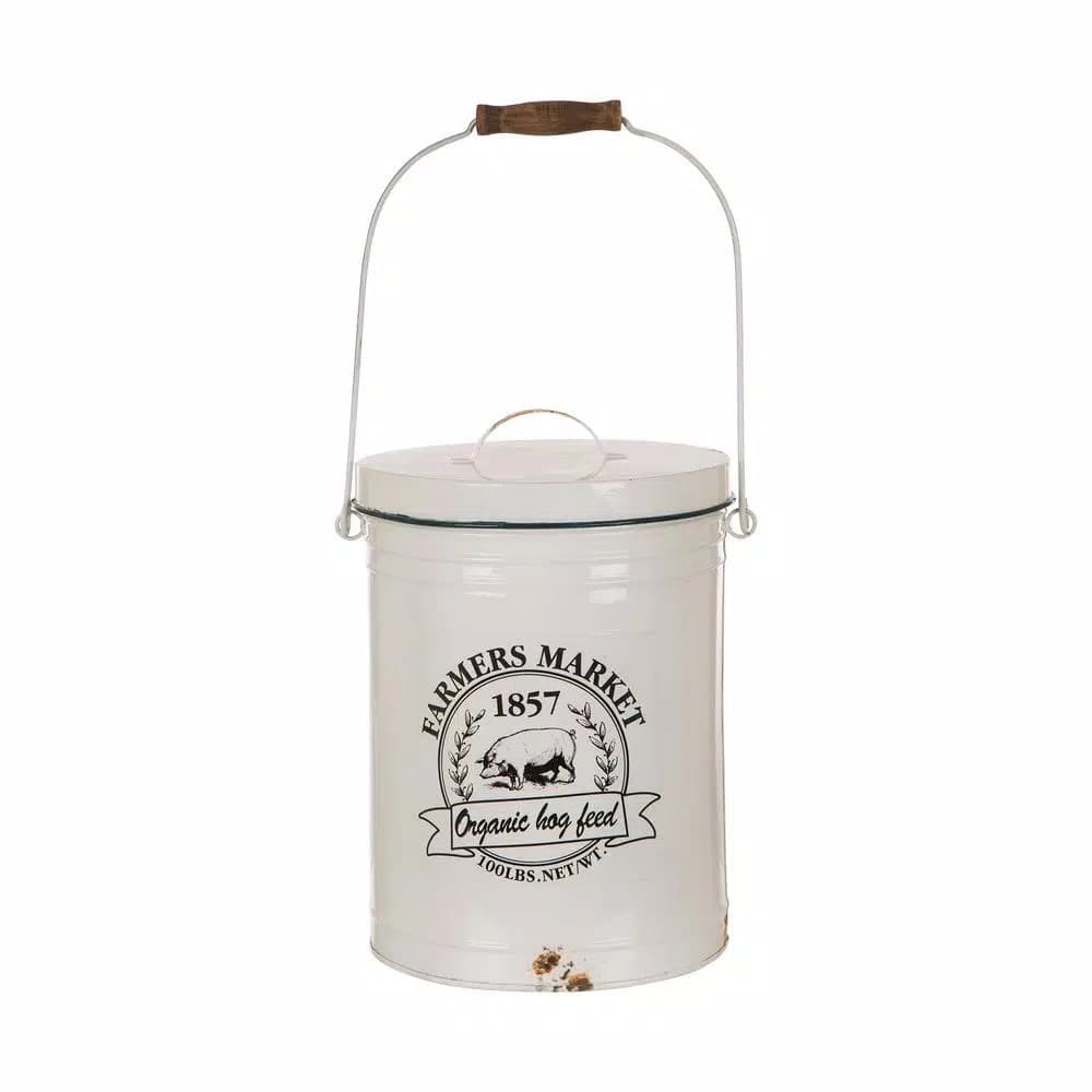 Glitzhome 13 in. Farmhouse Enamel Metal Canister with Wire Handle and Distressed Finish
