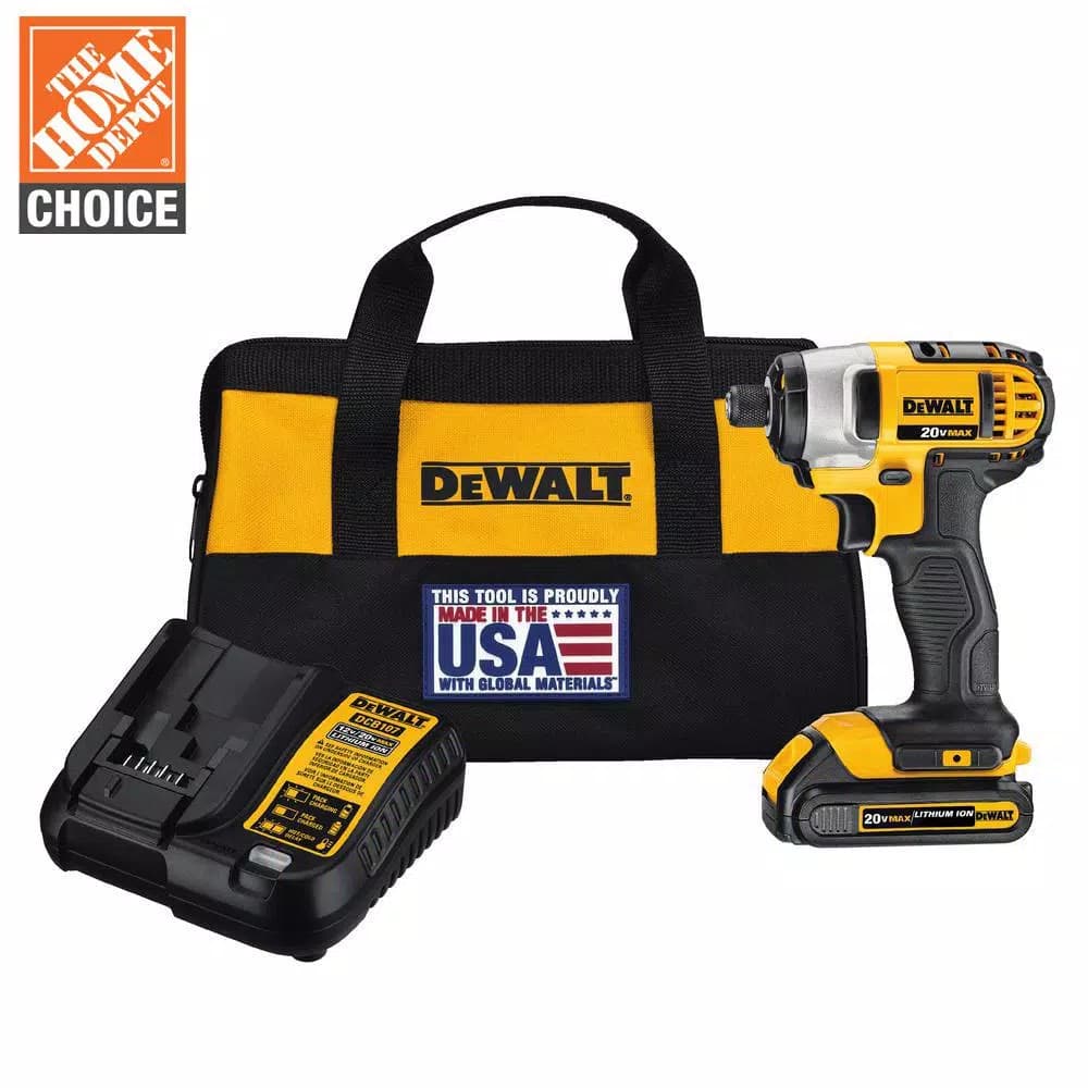 DEWALT 20V MAX Cordless 1/4 in. Impact Driver Kit with 1.3Ah Battery, Charger, and Bag