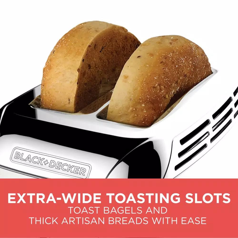 BLACK+DECKER Rapid Toast 2-Slice Stainless Steel Wide Slot Toaster, 1200W