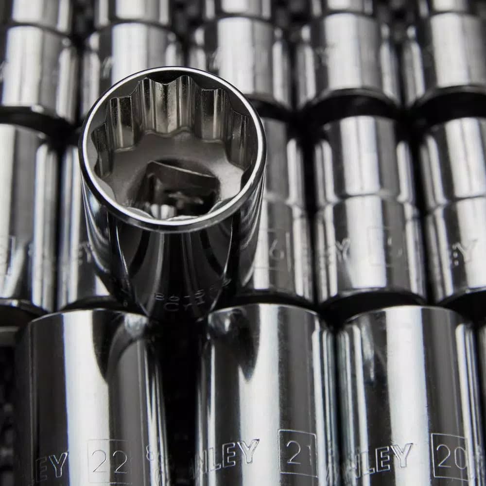 Stanley 15-Piece 1/2 in. Drive Metric Deep Socket Set, 12-Point Professional Grade