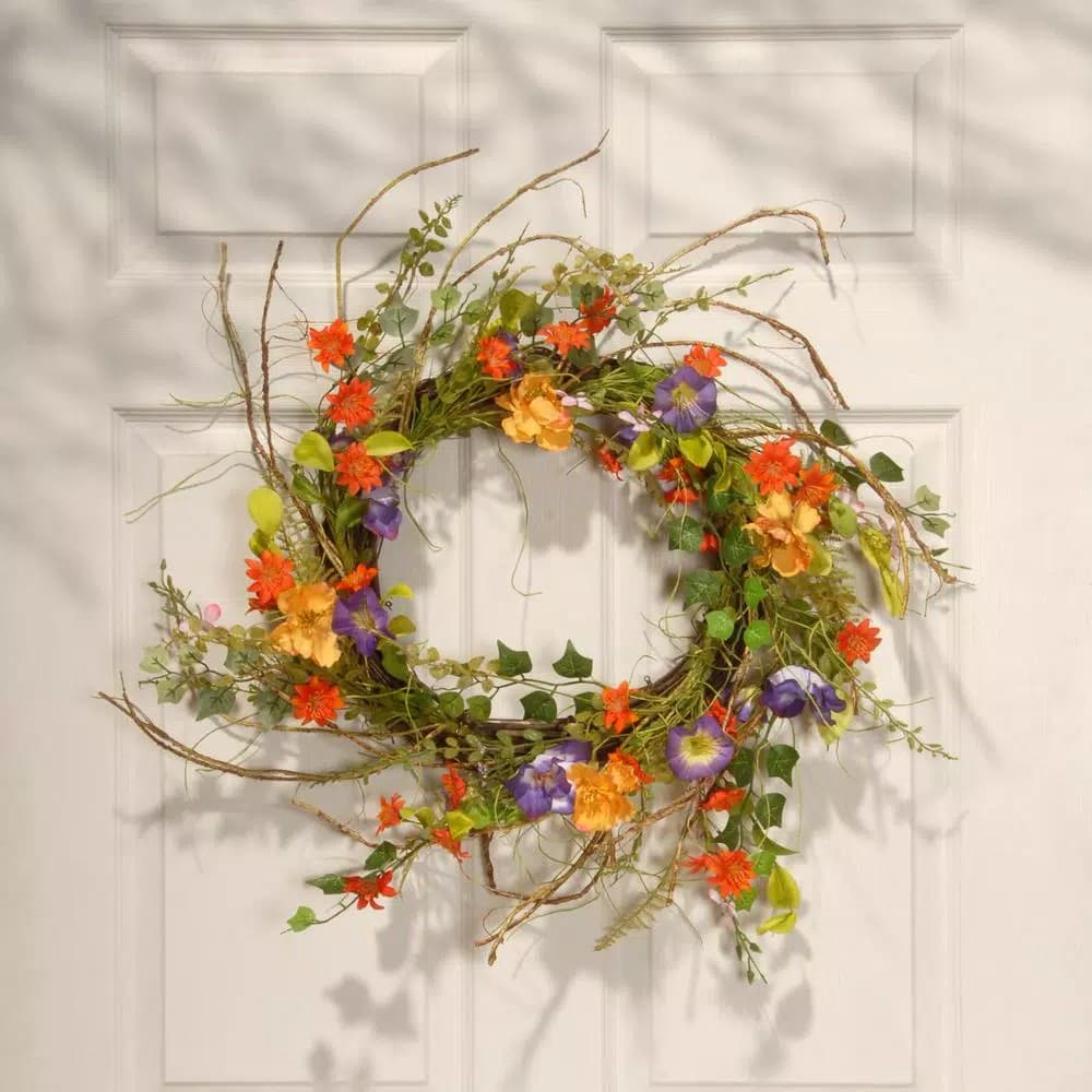 National Tree Company 22 in. Morning Glory Wreath with Mixed Flowers and Greenery