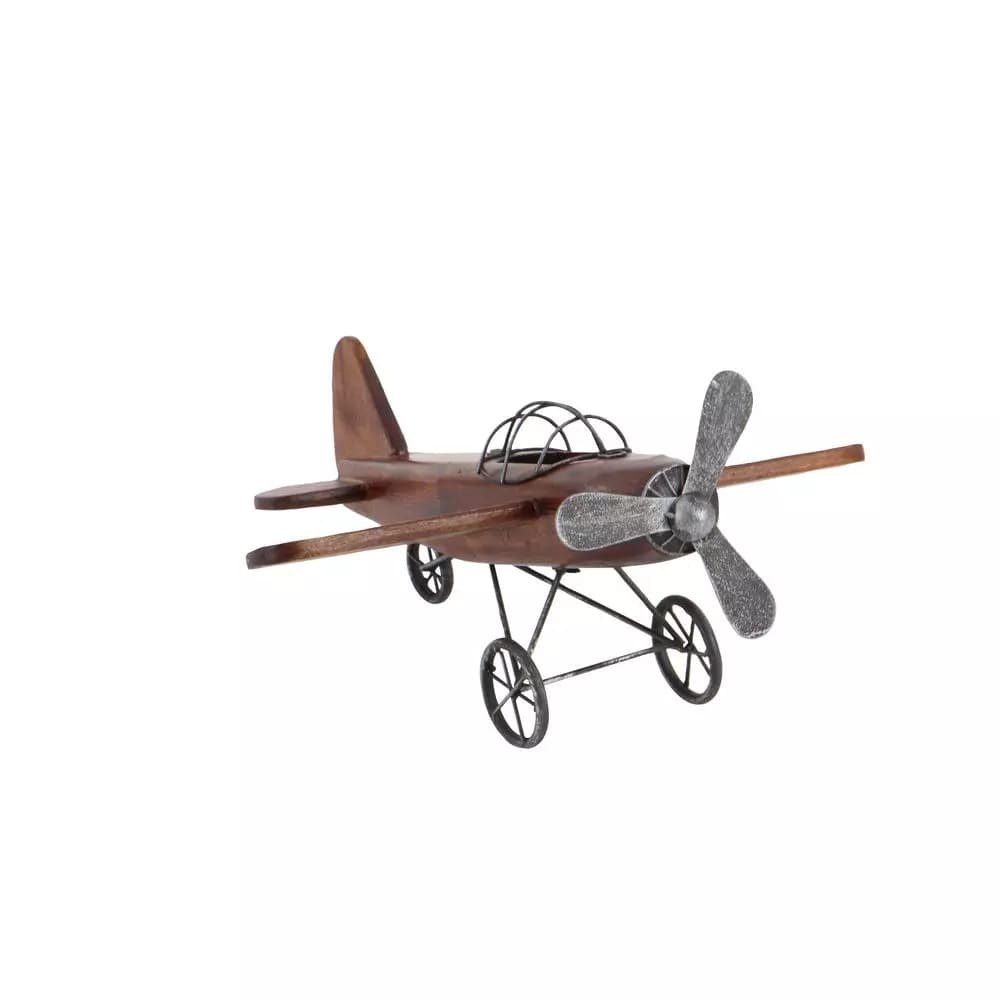 LITTON LANE Vintage Reflections 16" Rustic Wood and Iron Model Airplane Sculpture