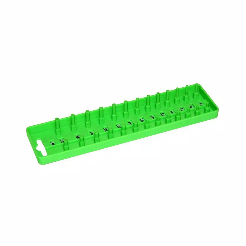 Grand Rapids Industrial Products Grip 1/4 in. Socket Tray, Green, Adjustable SAE/MM Sliding Tabs